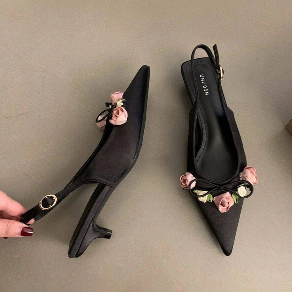 kitten heels designer sandals loafers womens elegant satin buckle strap dress shoes fashion pointed toe ladies luxury shoes size 35-40