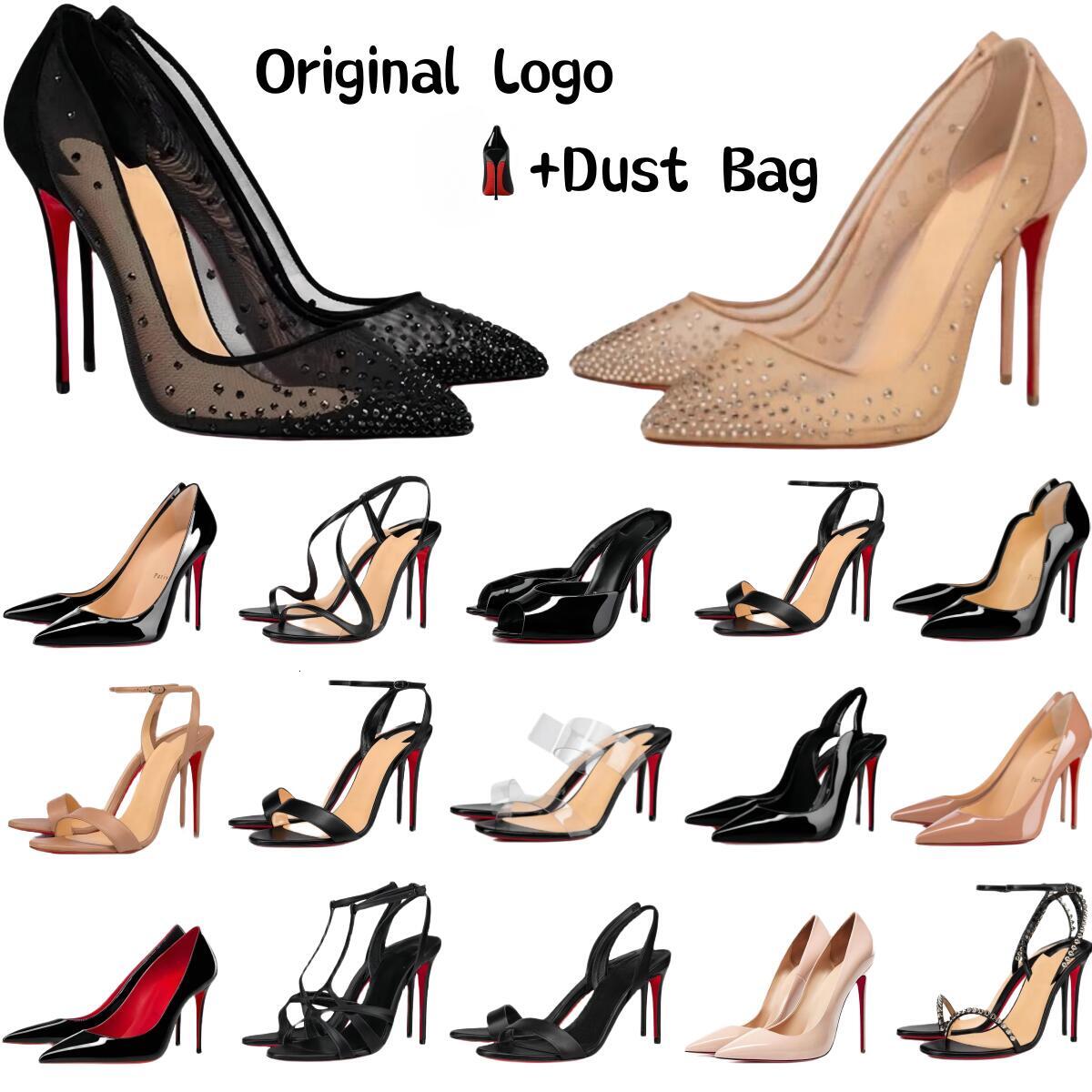 Designer Women High Shoes Red Soled Peep Toe Sandals 6cm 8cm 10cm 12cm Heels Nude Black Patent Leather Pumps Size EUR35-43