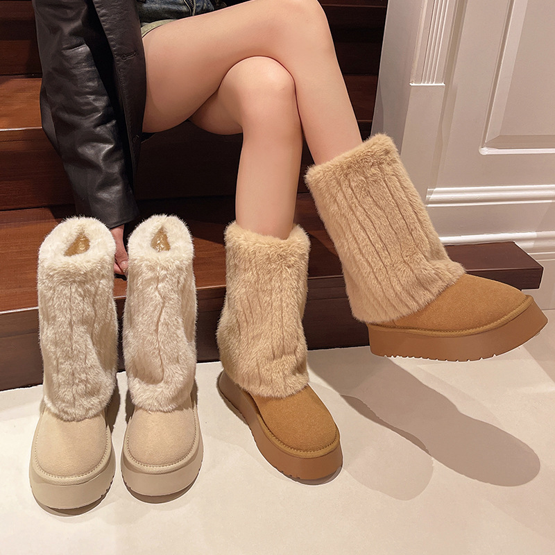 Hot new free shipping designer boots for womens snow boots beige khaki Winter new versatile and fashionable thick soled snow boots in large size