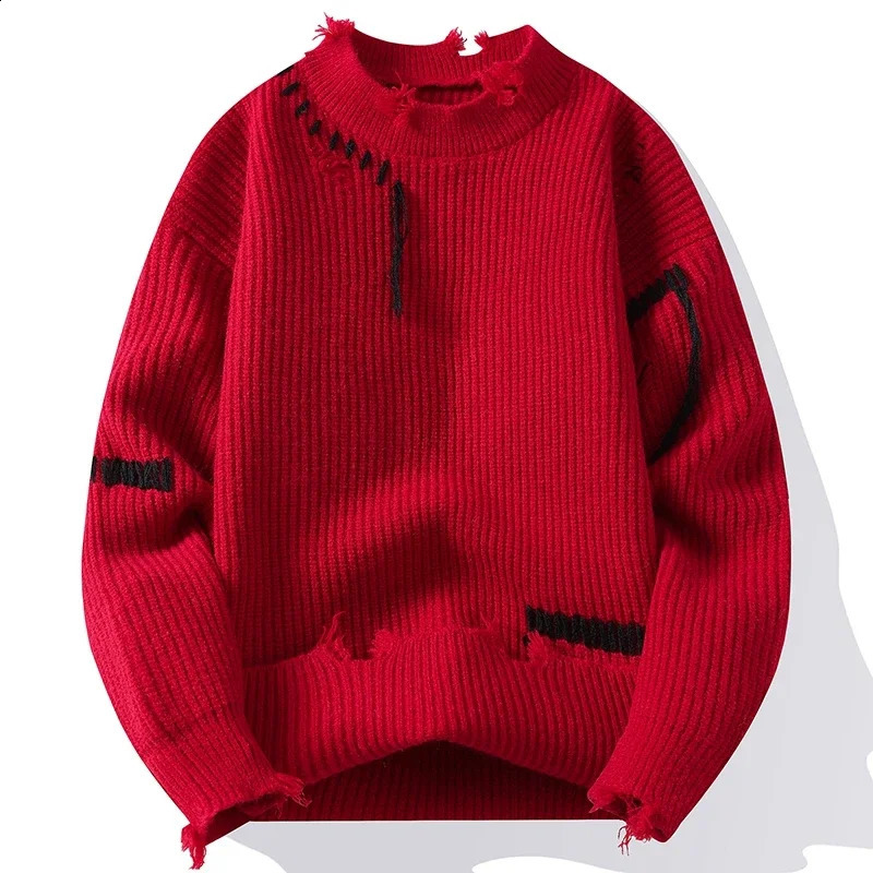 LIBIELIY Mens Hole Knitting Pullovers Autumn Winter Loose Casual Streetwear Knitted Sweater O-Neck Hip Hop Fashion Male Kn 250805