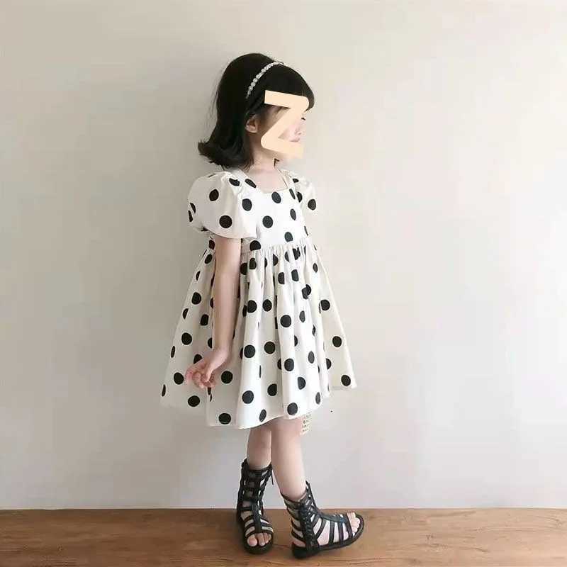 Girls Summer Short Sleeve Dress Polka Dot Korean Cute Bubble Sleeves Fashionable Girls Dress Backless Princess Kids Girls Dress W250811