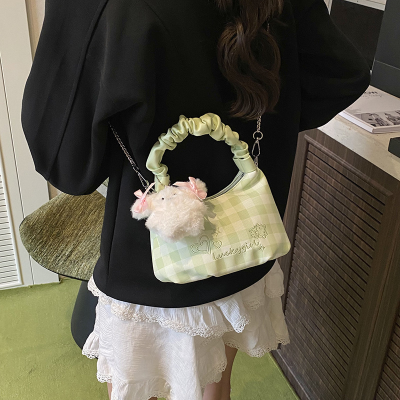 Niche High-End Handheld Dumpling 2025 Summer New Dopamine Versatile Color-Block Plaid Single Shoulder Crossbody Bag ddmymoon