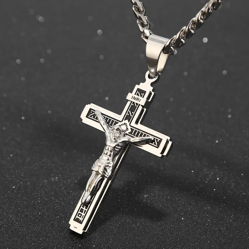 Stainless Steel Crucifix Jesus Cross Necklace Pendant Multilayer Jesus Christ Crucifix Necklaces with 24 Chain Top Quality 250805