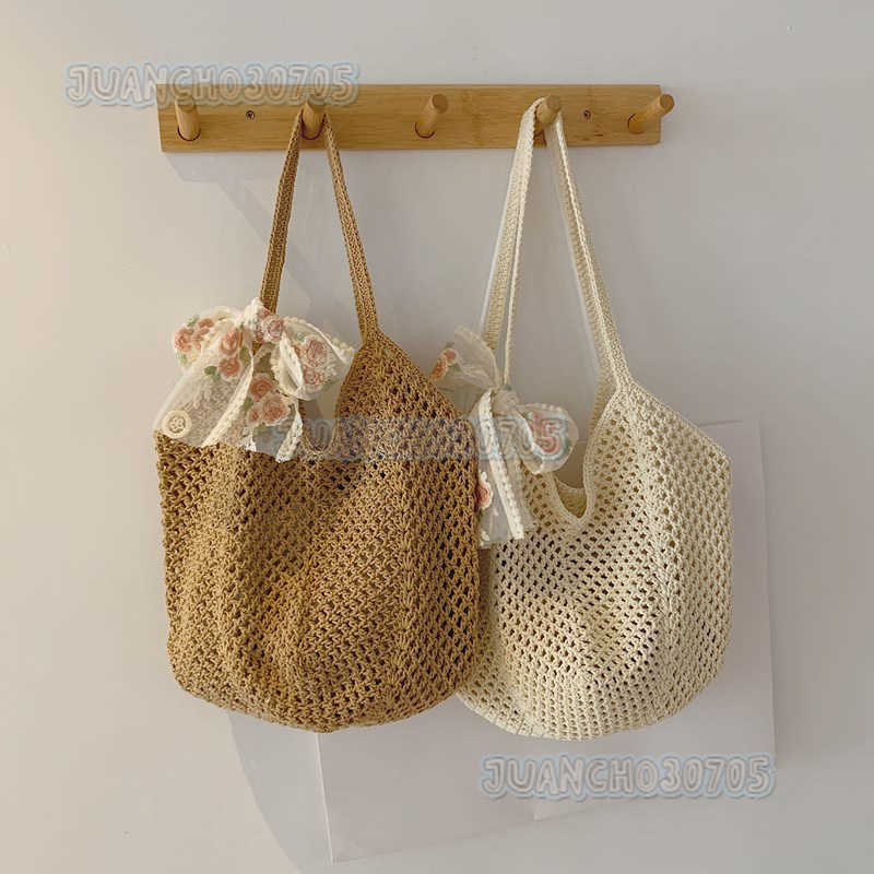Artistic Style Straw Woven Hollow Tote Bag for Women 2025 Summer Large Capacity Casual Vacation Shoulder Beach Bag H250809