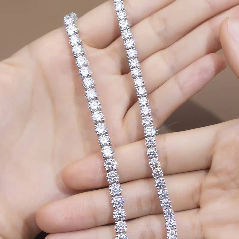 S925 pure silver moissanite tennis bracelet European and American fashion versatile ins wind high-end sense sparkling jewelry