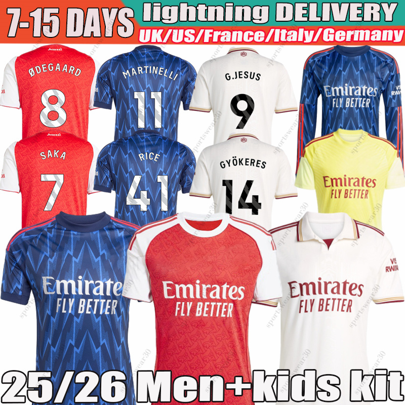 25 26 GYOKERES SAKA RICE EZE HAVERTZ ODEGAARD Soccer Jerseys arsenalsfootball kits 25 26 SALIBA MARTINELLI GABRIEL G.JESUS WHITE 2025 Football Shirt Men Kids Sets Kit