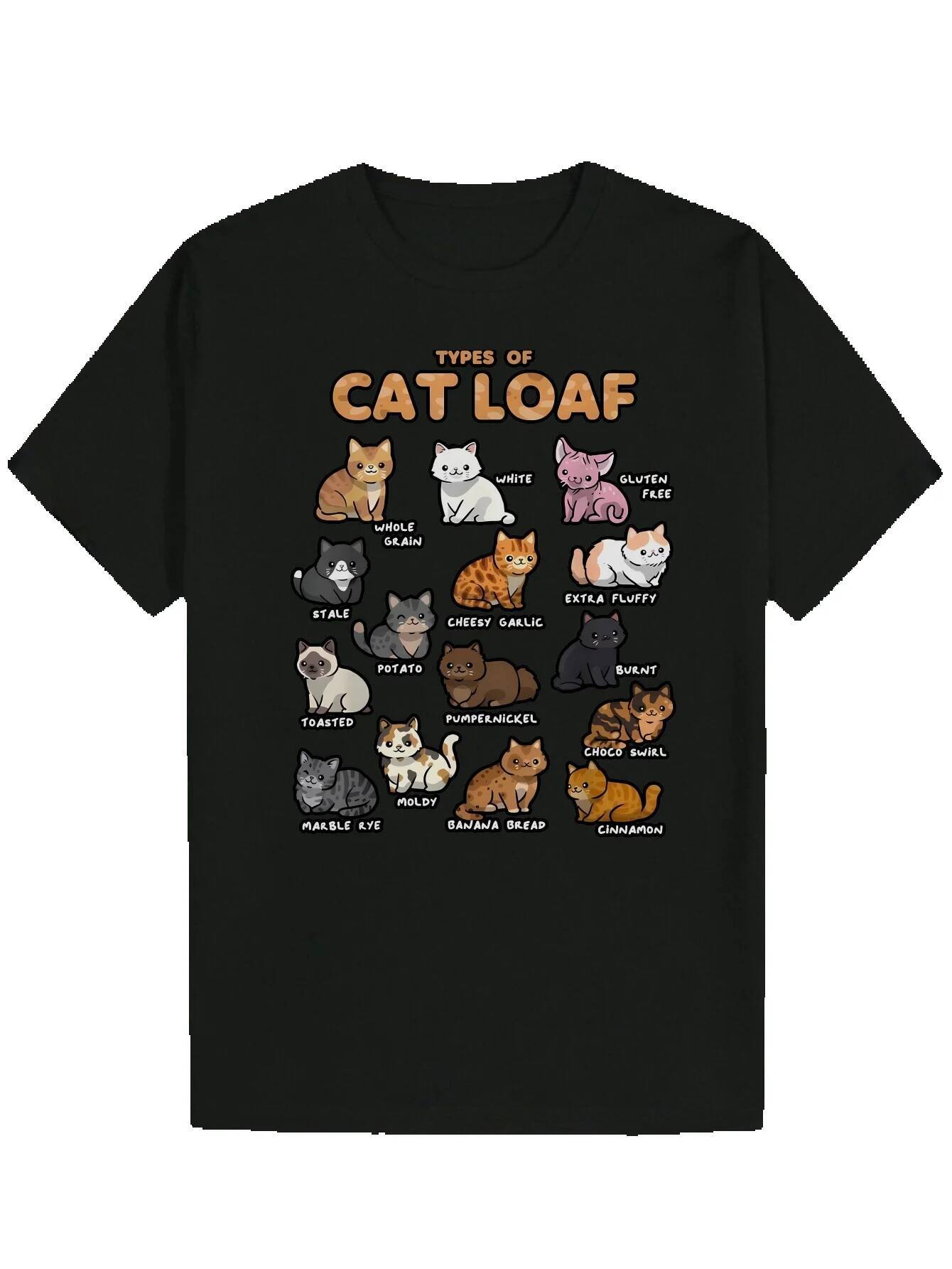 Men's Summer Neck T-Shirt with Cat Bread Pattern - Polyester, Crew Neck, Regular Fit, Casual Wear Playful Design | Lightweight Shirt