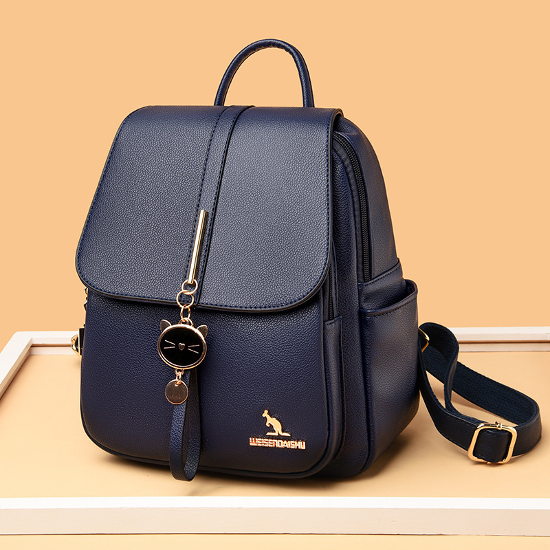 New Backpack for Women, Lychee Pattern, Solid Color, Versatile, Large Capacity, High-End PU Daily Backpack, Travel Bag ddmymoon
