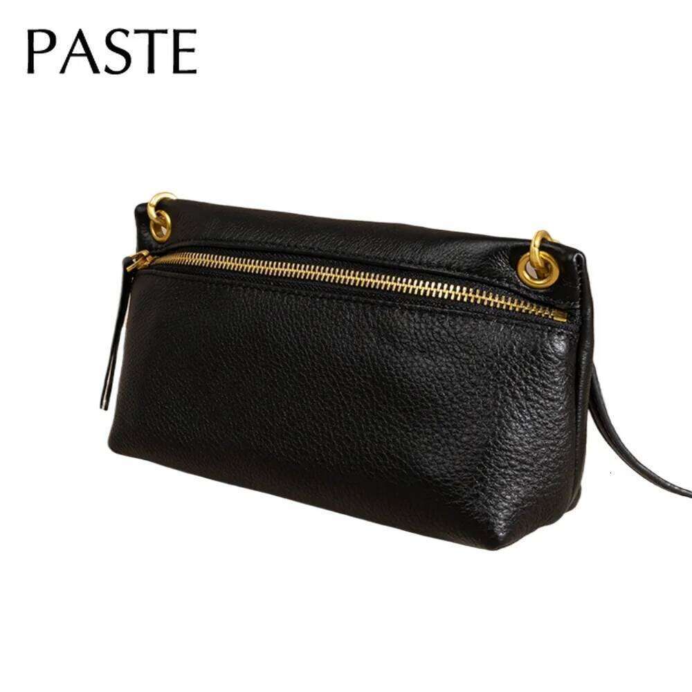 Female Genuine Leather Shoulder Bags Beige Black Color Full Cow Crossbody Functional Mobile Phone Bag Purse Small