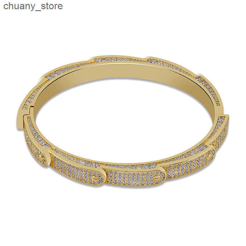 18K Gold and White Gold Plated CZ Cublic Zirconia Mens Hip Hop Iced Out Bangle s Gold and Diamond Hot Wheels Bangle Gifts for Guys L250811