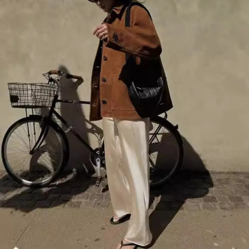 Lapel long-sleeved button jacket Europe and America autumn and winter loose street style pocket jacket 250804