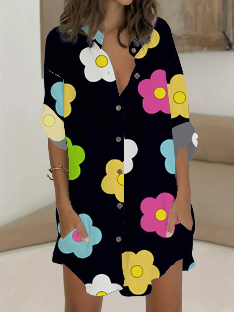 plus Size Floral Print Knitted Shirt Spring Summer Long Choice for Seasonal Transition 250808