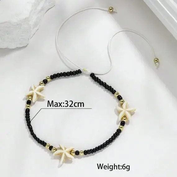 Simple Beaded Weaving Adjustable Starfish Anklets For Women Rope Chain Ankle Bracelet Beach Jewelry Summer Accessories 250807