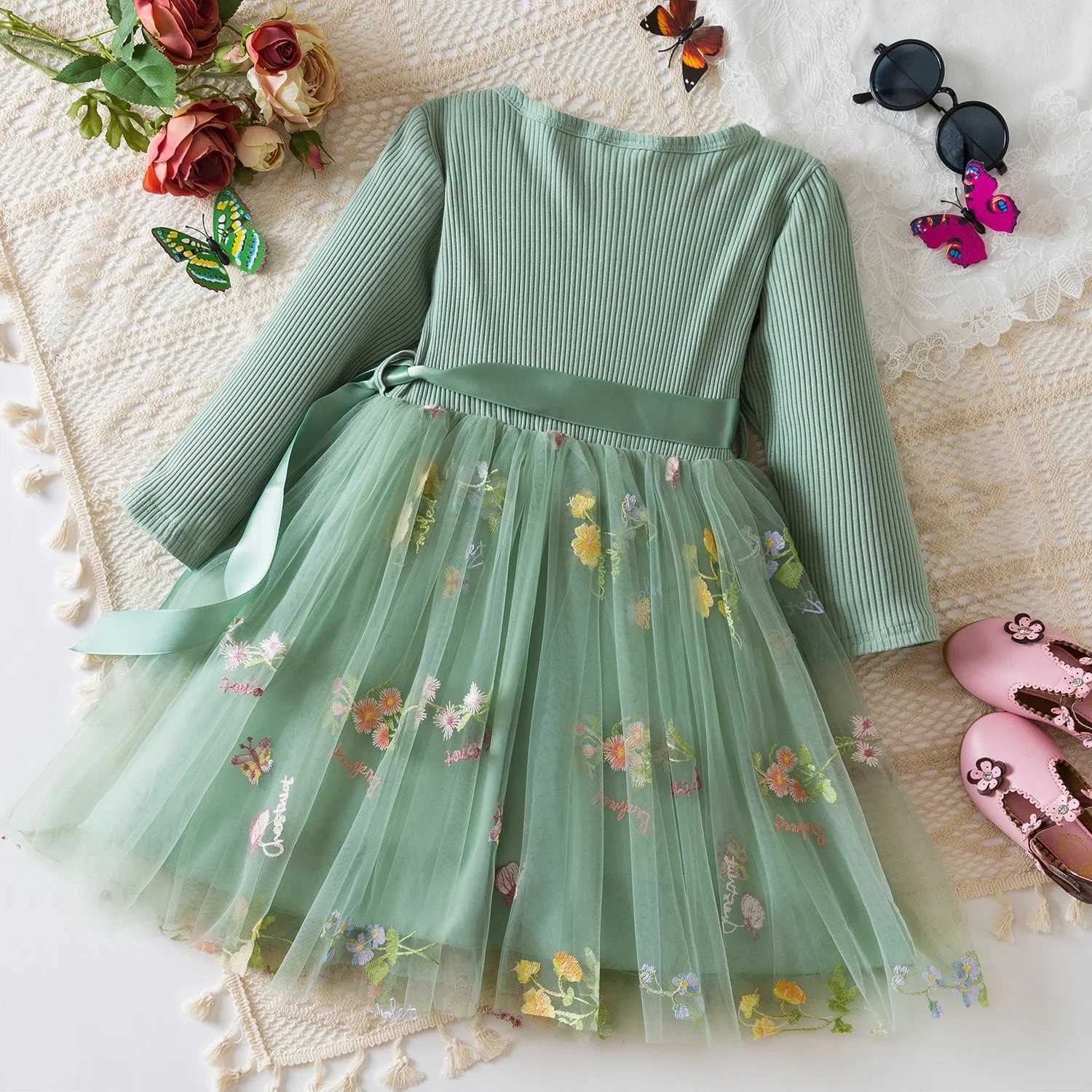 Fairy Flower Princess Dress for Girls Birthday Party Gown Long Sleeve Autumn Kids Clothing Knit Winter Dress Wedding Baby Dress W250811