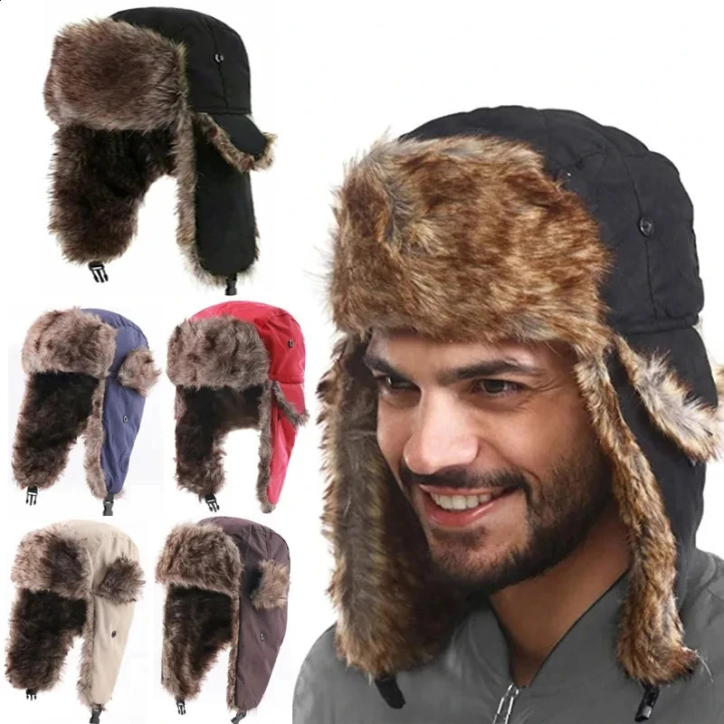 Mens Women Unisex Warm Trapper Trooper Earflap Winter Flaps Ski Hat Hats Russian Ski Hat Faux Fur Hats 250724