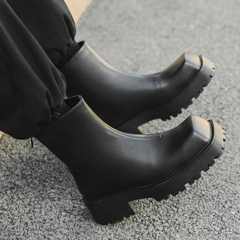 Large Size Men Fashion Punk Rock High Chelsea Boots Designer Square Toe Shoes Cowboy Autumn Winter Boot Platform Leather Botas W250811