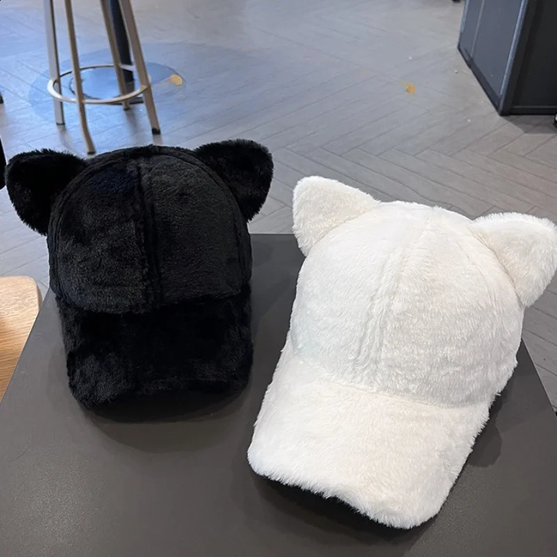 Cat Ears Baseball Cap for Women Autumn Winter Warm Hat Plush Duck Tongue Cap Cartoon Fashion Rebound Cap Adjustable Leisure Hat 250808