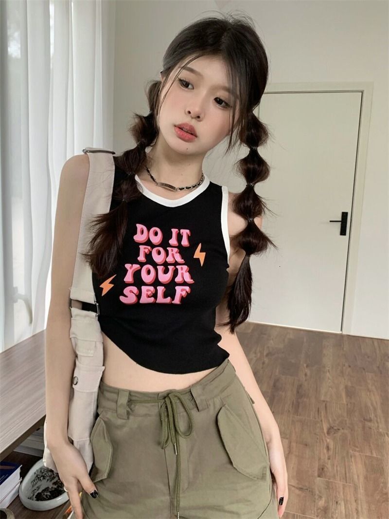 French Chic Small Camisole For Women Summer Hot Girl Outerwear Color Block Slim High Waist Crop Top Sleeveless BM Top