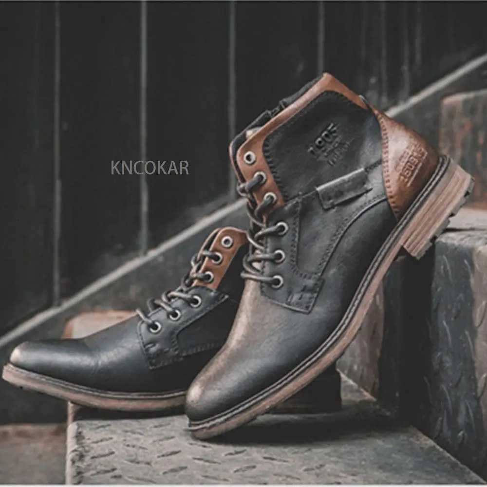 Fashion Retro Ankle Leather Men Boots High-Top Side Zipper Tooling Black Brown Boots Classic Outdoor Desert Boots Autumn Shoes W250811