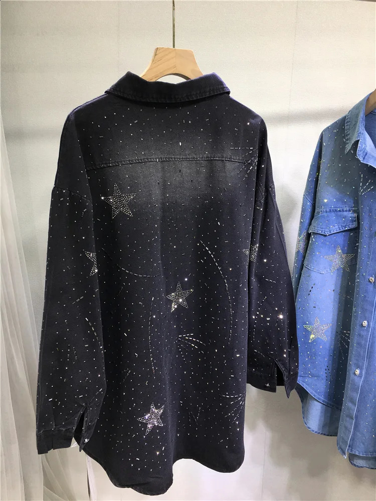 Style Sparkle Rhinestone Drilling Denim Jacket For Womens Fashion Blouses Long Sleeve Outwear Denim Top 250804