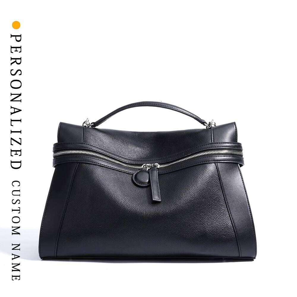 New high-end head-layer cowhide crossbody bag double zipper design buckle strap texture solid color commuter shoulder