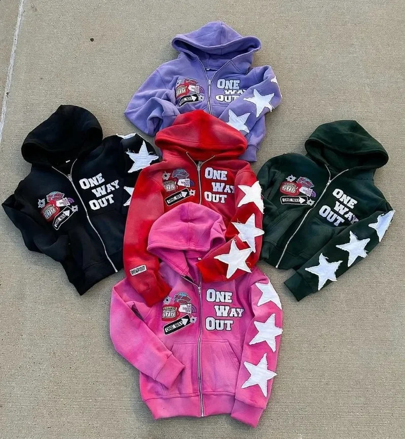 retro punk oversized men hoodie sweatshirt Harajuku hiphop high street pattern zipper and women Y2K 250808