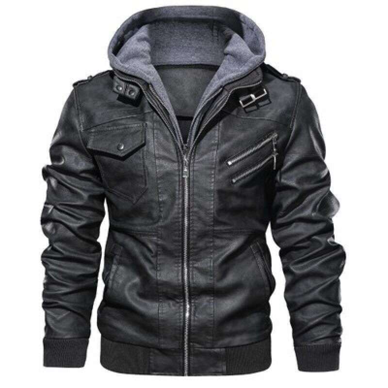 Slim-Fit Zipper Pu Fall Men's Leather Jacket Black