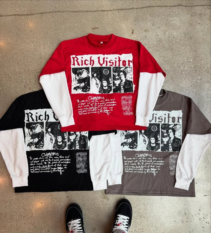 Streetwear American top Retro fashion trend Men Y2k pullover Gothic Harajuku anime pattern n casual oversized sweatshirt 250801