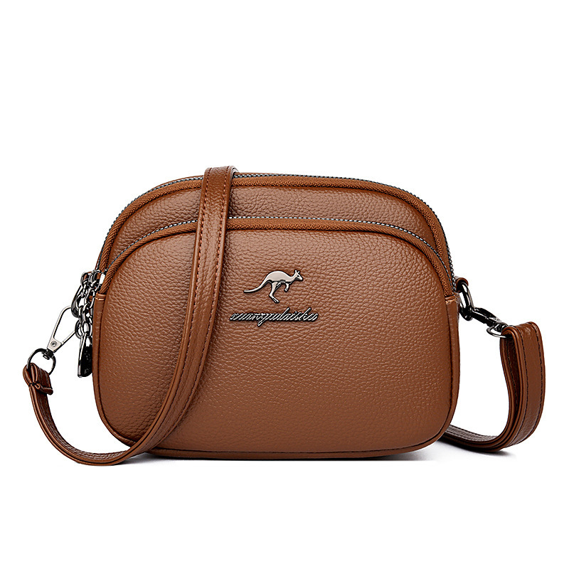 Hot Selling Soft Leather Three-Layer Crossbody Women 2025 New Fashion Simple Shoulder Small Square Bag for Middle-Aged Moms ddmymoon