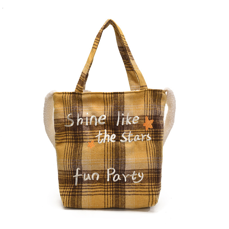 Christmas Red Plaid Lamb Wool Patchwork Autumn Winter Handbag Crossbody Large Capacity Tote Student Reversible Shoulder Bag