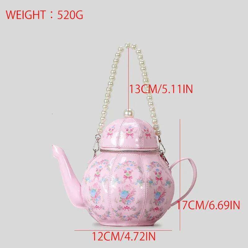 Creative Vintage Printed Teapot Design Women Handbags Pearls Chains Shoulder Designer Crossbody Small Buckets Bag