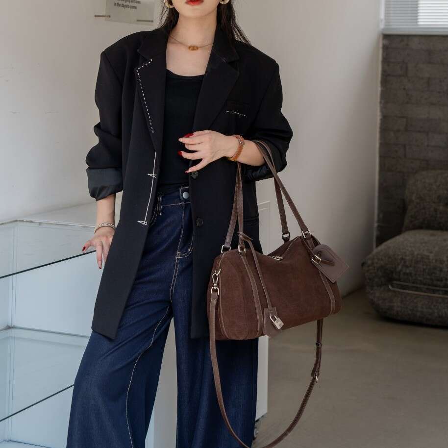 Frosted Cowhide Boston Autumn Winter New Pillow Simple Handheld Shoulder Crossbody Large Capacity Bag