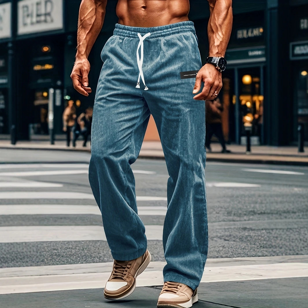 High Quality Striped Corduroy Mens Casual Pants Autumn Winter Loose Fashion Cargo Straight Pants Fitness Sports Hip Hop Pants 250811