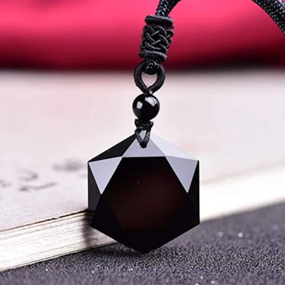 Obsidian Hexagram Pendant Necklace Protection Natural Black Lucky Stone Star Amulet Pendants Fashion Jewelry For Men Women