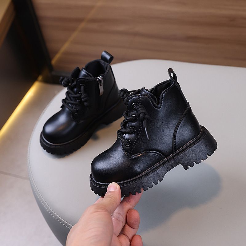 Autumn Winter Toddler Boots Boys Girls Leather Boots Plush Fashion Waterproof Non-slip Warm Cutefeet Kids Boots Shoes 21-30