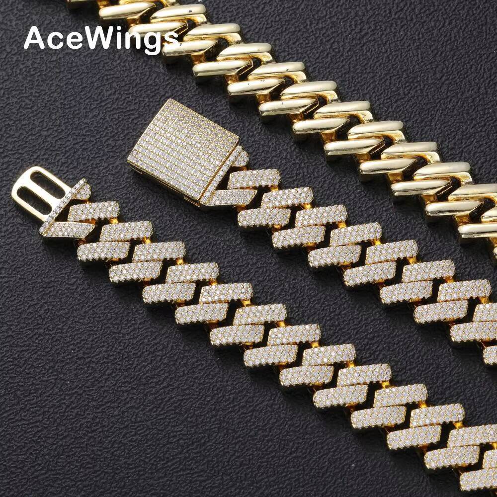 BC020 18mm Iced Out Brass Prong Setting CZ Cuban Chain Necklace Cubic Zircon Bling Jewelry Mens Necklace Chain