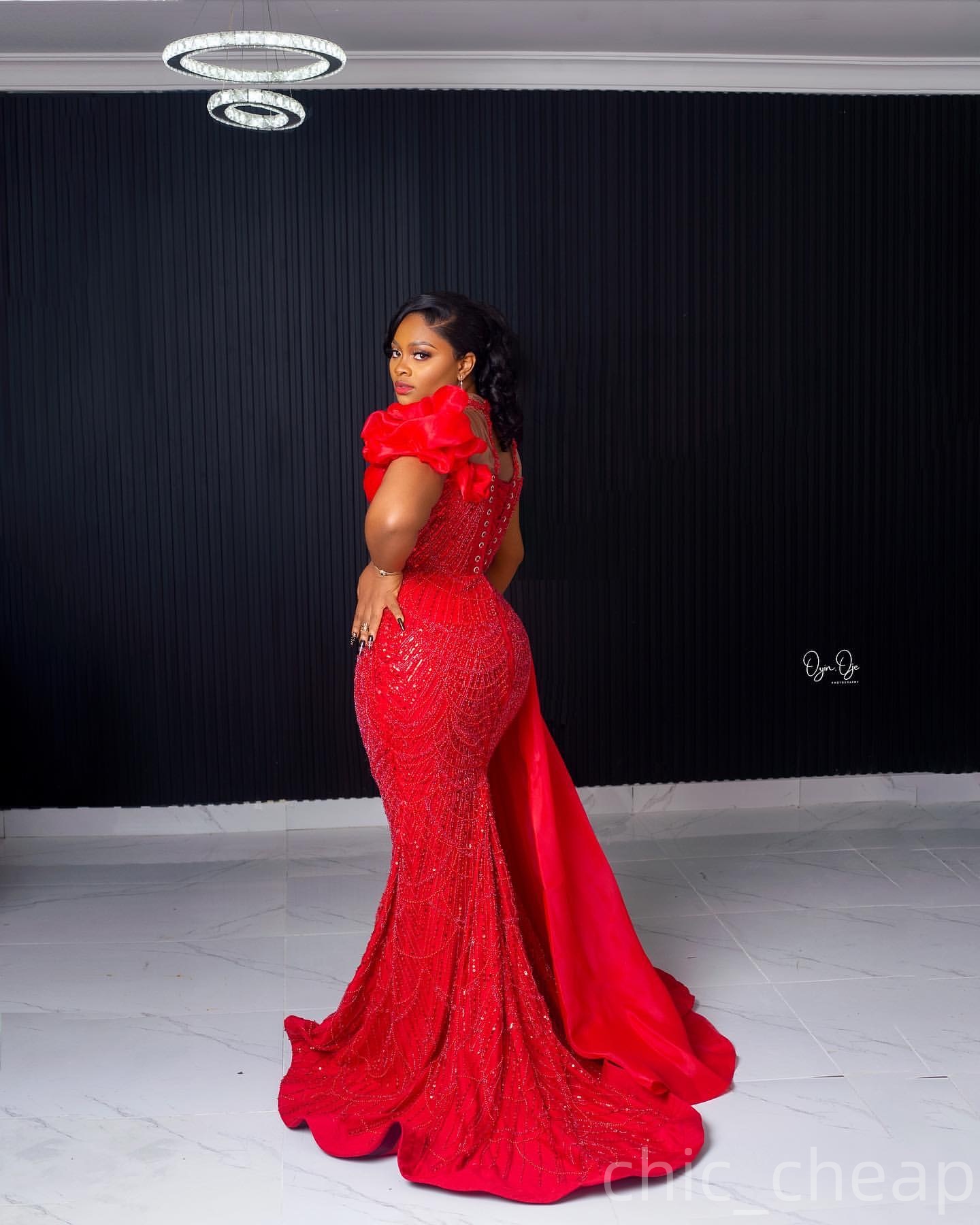 Red Mermaid Prom Dresses 2025 Sheer Neck Beaded Sequined Crystals Evening Formal Party Second Birthday Engagement Gowns Plus Size Dress For Special Oc