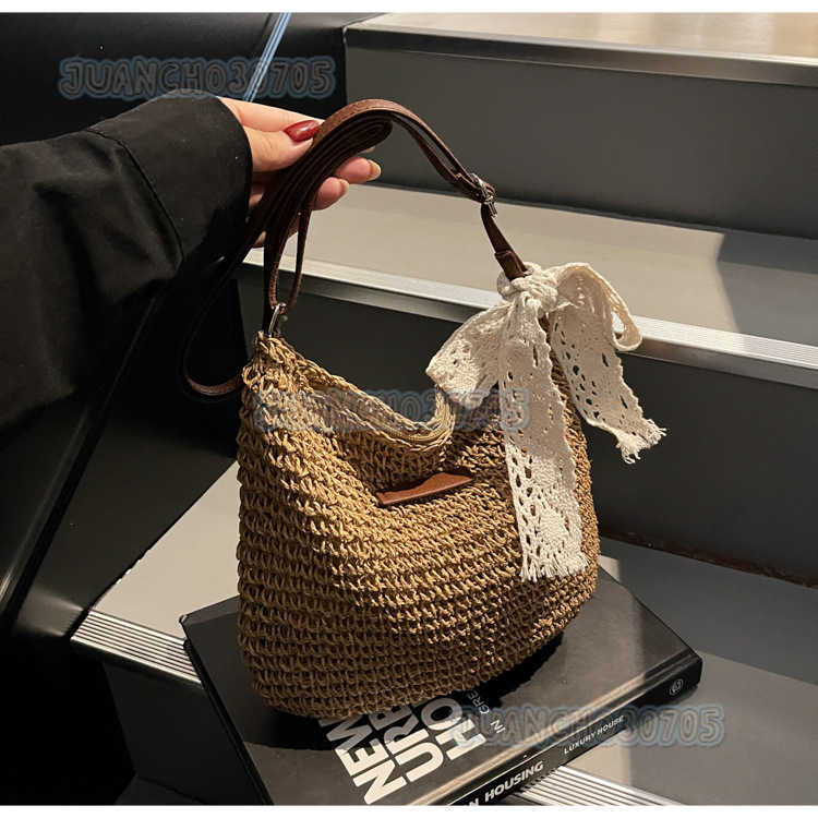 Crossbody Woven Straw Bag for Women Large Capacity 2025 New Summer Versatile Bucket Bag Beach Vacation Beach Bag H250809