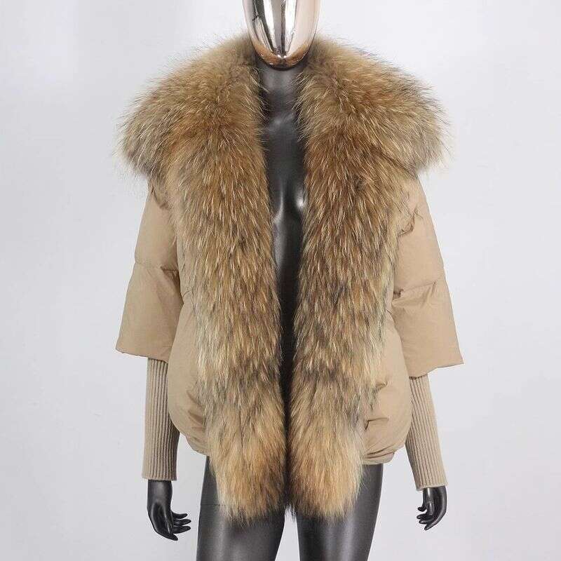 Women's Clothing Jacket Fox Fur Collar Hos High End Atmosphere Warm Loose Slim Hot Styleoded Ribbed Sleeve
