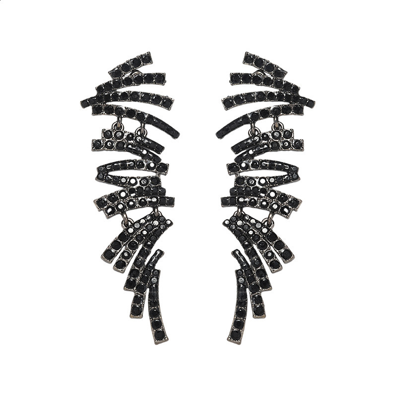 Fashionable Banquet Dress with Geometric Creative Irregular Tassel Long Alloy Inlaid Diamond Earrings