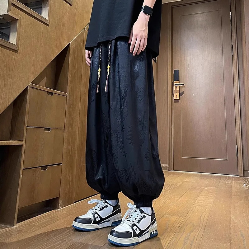 Chinesestyle White Mens Drawstring Lantern Pants Black Casual Trousers Asian Sizes M5XL 250729