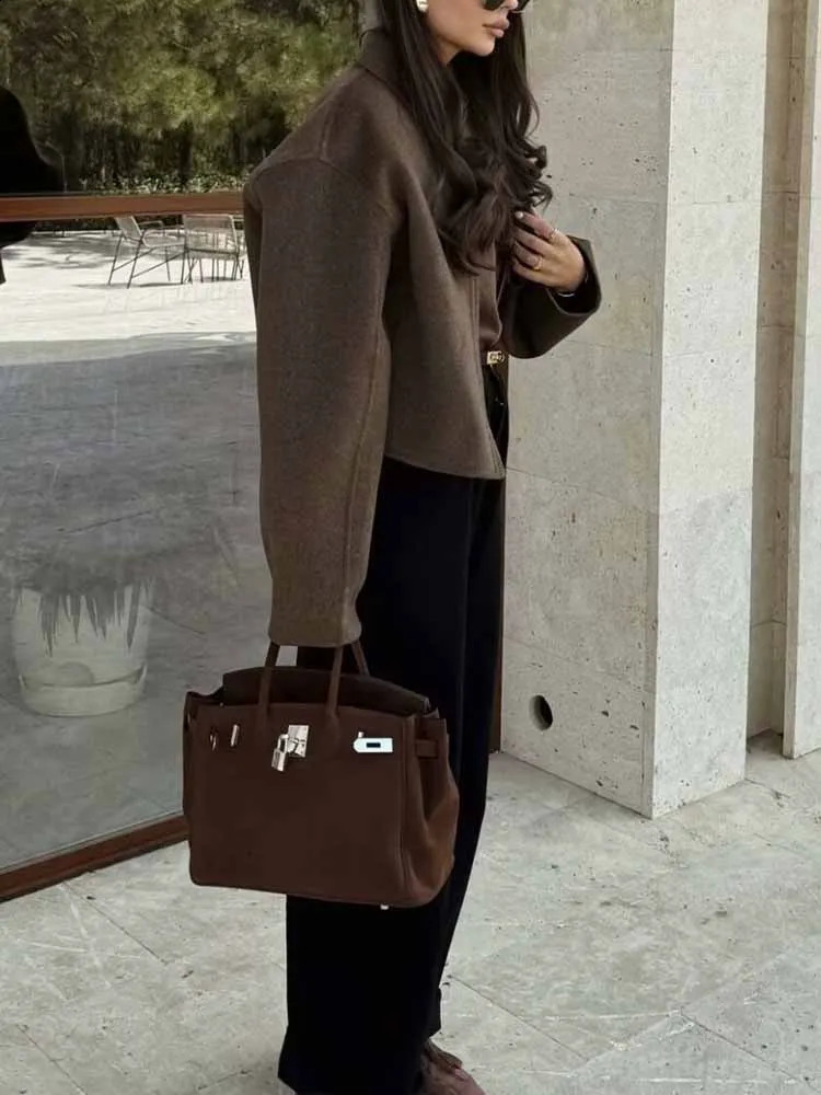 Autumn and winter fashion lapel long-sleeved zipper woolen coat European and American loose casual jacket 250805