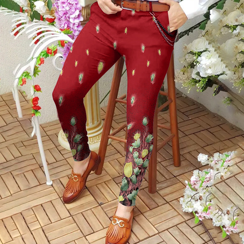 Fashionable men's mid-waist casual pants long pants 3D printed slim-fitting pants men's straight-leg pants European size :S-3XL