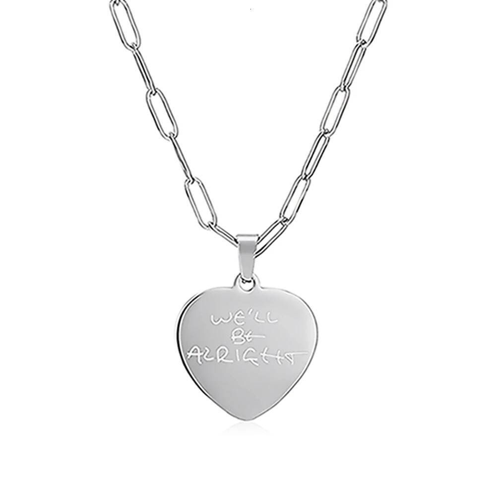 Medsor We Will Be Alright Heart Necklace Stainless Steel Pendant Exquisite Jewelry Accessories Gift for Fans Women Men