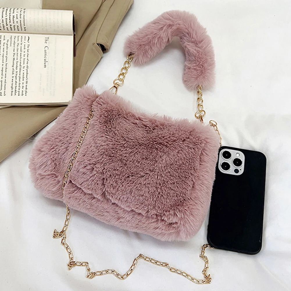 Women Faux Fur Tote Bag Casual Plush Handbag Versatile Fluffy Shoulder Soft Cute Fall Winter Female Purse 250811