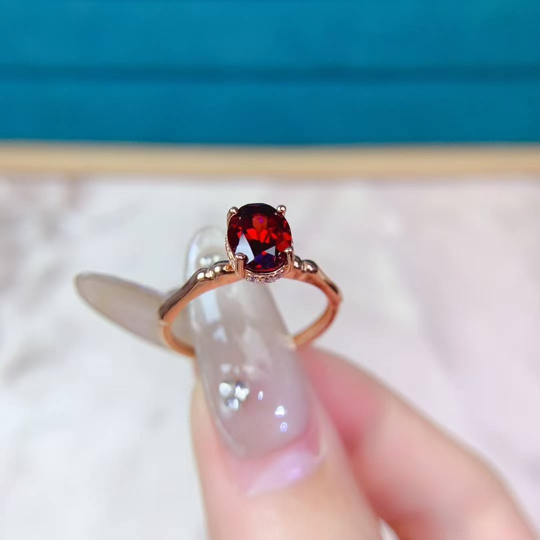 Wine Red Garnet Silver Ring 6mm*8mm 1ct Natural Garnet Ring for daily wear Vintage 925 Silver Gemstone Jewelry