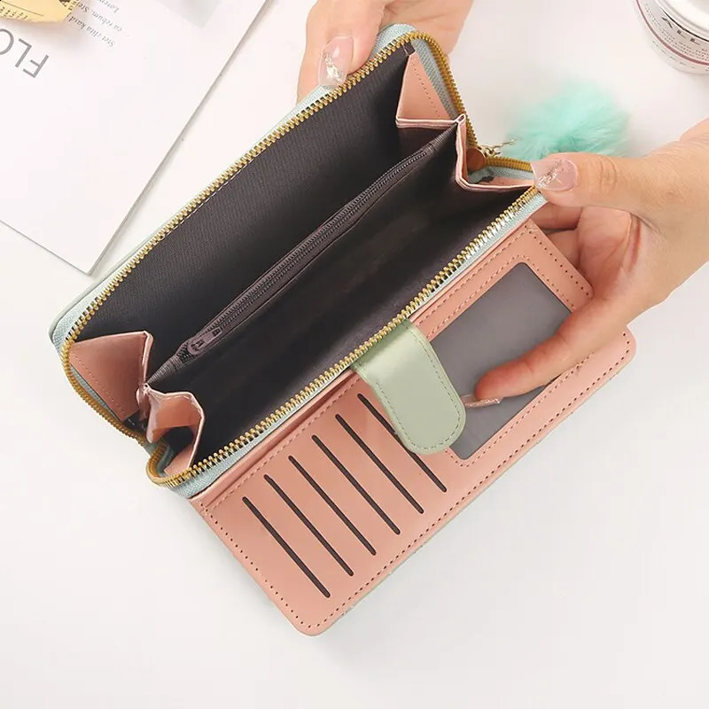 Women Long Wallet Pu Leather Card Holder Large Capacity Hasp Zipper Coin Purse Multi Card Organizer Cell Phone Wristlet Handbag 250809