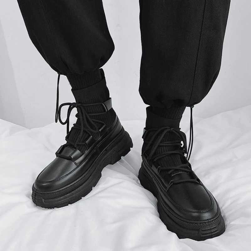 Autumn Winter Socks Boots 2024 New Men Ankle Boots Platform Black Shoes for Men Fur Chunky Punk Motorcycle Booties Gothic Shoes W250811