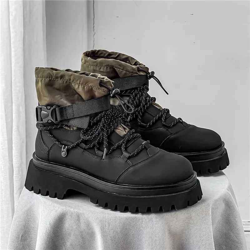 Men Platform Ankle Boots Fashion Personalized Strap Design Shoes Brand High Quality Motorcycle Boots Casual Outdoor Zipper Shoes W250811