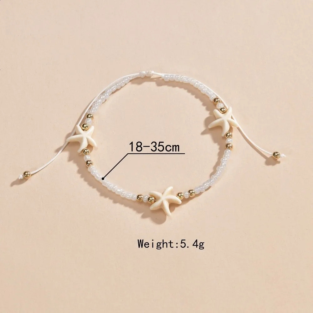 Simple Beaded Weaving Adjustable Starfish Anklets For Women Rope Chain Ankle Bracelet Beach Jewelry Summer Accessories 250807